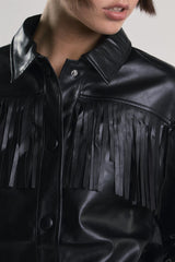 Black PU Faux-Leather Fringe Shirt