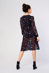 Black Watercolour-Floral Leg-Split Midi-Dress