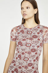 Nude-Brown-Vintage-Floral Body-Con Mini-Dress