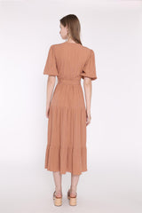 Wrap Midi Dress - Rust Crinkle