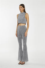Silver-Sequin Plisse Flared-Trousers