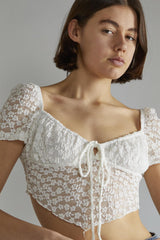 White Lace Milkmaid Hanky hem-Top