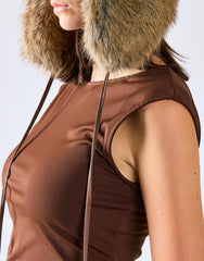 Deep Brown Open Square Back Cap-Sleeve Top