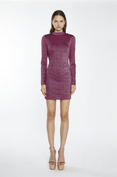 Red-Plum Glitter Open-Back Mini-Dress