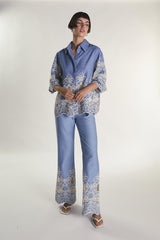 Embroidered Chambray Cropped Shirt