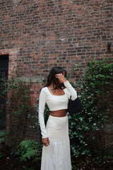 Vanilla Half-Pleated-High-Waist Maxi-Skirt