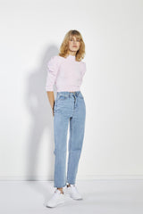 Soft Pink Puff Shoulder Crop Top