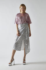 Silver-Sequin Wrap Midi-Skirt