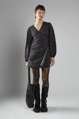 Black Polka Dot Wrap Mini Dress