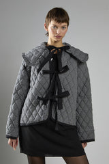 Black Check Quilted Collared Jacket