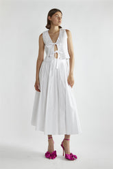 White Shirred Tie-Front Top