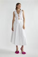 White Shirred Tie-Front Top