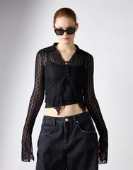 Long Sleeve Collar Top - Black Lace