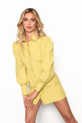 Citron Puff Sleeve Mini Shirt Dress