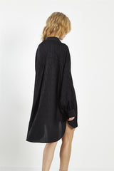 Black Satin-Jacquard Shirt-Dress