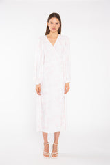 Pink-Watercolour Wrap Midi-Dress