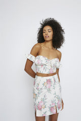 Large-Rose-Print Off-Shoulder Crop-Top