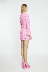 Pink Multi-Flower Fluted Sleeve Mini-Dress