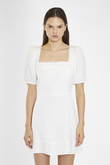 White Square-Neck Puff Sleeve Mini-Dress
