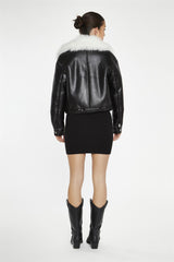 Black-White Faux-Fur PU Jacket