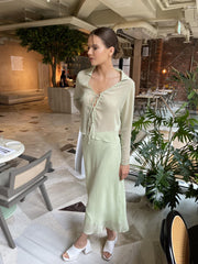Pale Green Mid-Rise Midaxi-Skirt