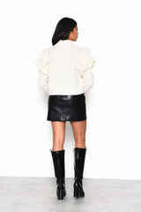 Cream High Neck Jumper with Ruffle Detail