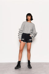 Grey Marl Statement-Sleeve Jumper