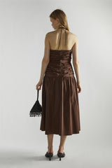 Brown Ruched Midaxi-Dress