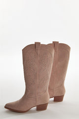 Baby-Pink Studded Cowboy Knee-High-Boots