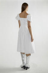 White Square-Neck Midi-Dress