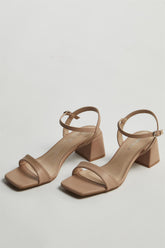 Beige Low Block-Heel Sandals