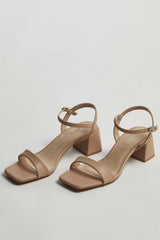 Beige Low Block-Heel Sandals