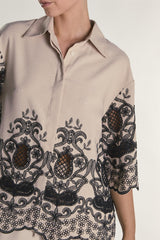 Stone Black Border Cropped Shirt