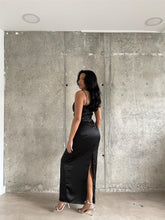 Black Satin Maxi-Dress