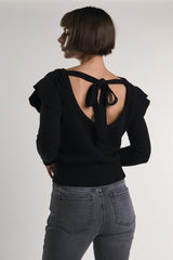 Black Ruffle Shoulder Sweater