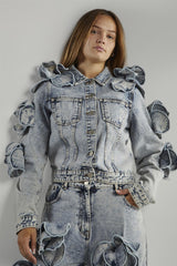 Acid Wash Flower Denim Jacket