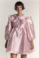 Soft Pink Satin A-Line Collared Dolly Dress