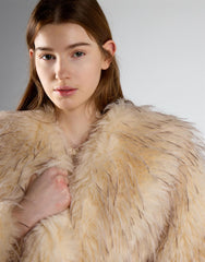 Off White Brown Short Fur Jacket