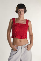 Glamorous Red Cropped Smocked Top