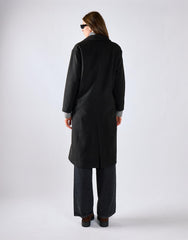 Black Lapel Collar Midi Coat