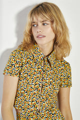 Mini Sunflower Collared Button Up Crop-Top