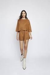High Waist Shorts Tie Front - Brown