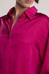 Raspberry-Sateen Long-Sleeve Shirt