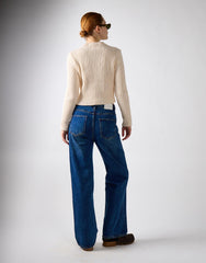 Wide Leg Jeans - Dark Blue Stonewash