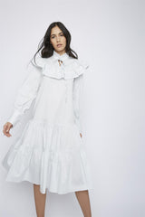 Pale Blue Broderie Ruffle Detail Midi Dresses