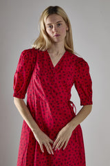 Red Ditsy V-Neck Wrap Midi-Dress