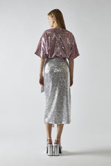 Silver-Sequin Wrap Midi-Skirt