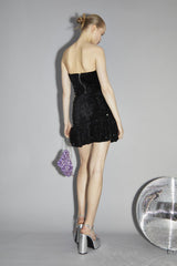 Black Velvet-Sequin Bandeau Crop-Top