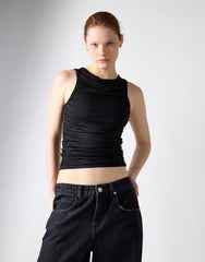 Ruched Vest Top - Black