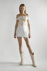 Marigold Floral White Corselette Crop-Top